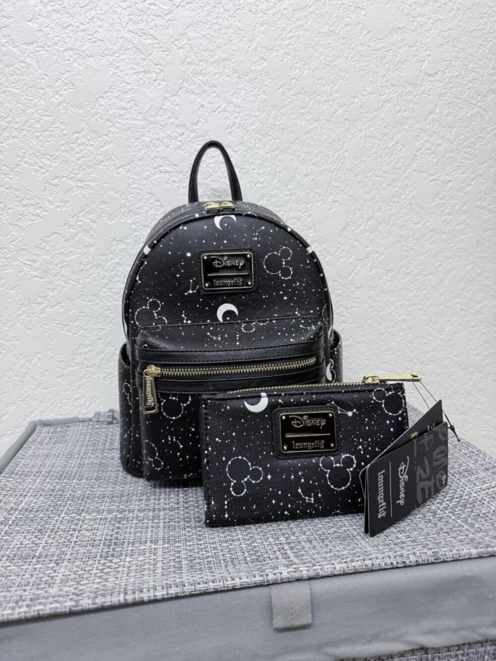 Loungefly Disney Mickey Constellation Stars Glow In Dark Backpack And Wallet NWT